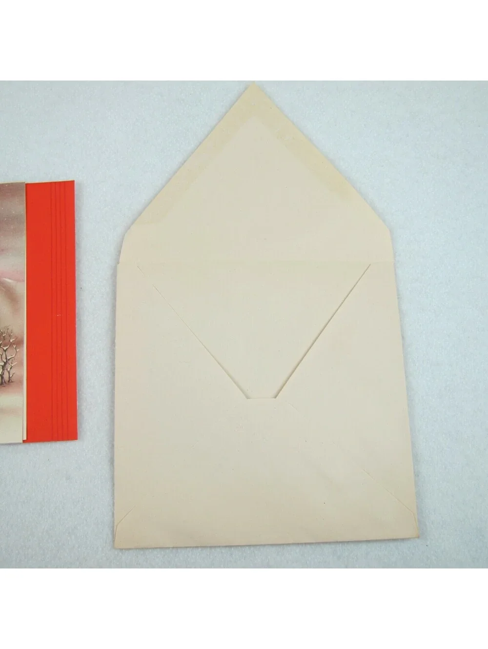 Vintage Christmas Card & Envelope Snow Cabin Stream John Greenleaf Whittier Poem